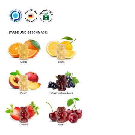 Geschmacksrichtungen Tetraeder Fruchtsaft Gummibärchen 15g mit Werbung oder Logo