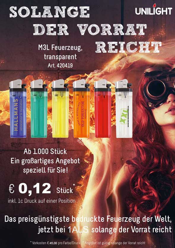 Feurzeug mit 1farbigem Druck nur 12 Cent !