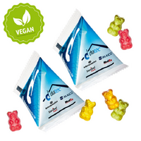Vegane Fruchtgummi Bärchen in Pyramidentütchen mit Logo