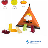 Mini Tetraender mit Fruchtgummifüllung und Werbedruck oder Logo
