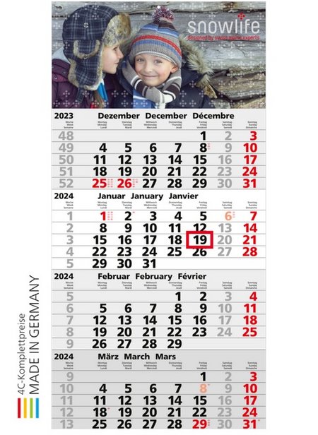 Mega 4-Monats-Kalender mit Werbung oder Logo