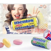 Werbeträger Mentos Mini mit ihrem Logo