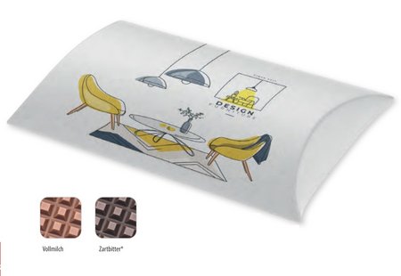 Schokolade 100g Tafel in Kissenschachtel mit Werbung oder Logo <br/>