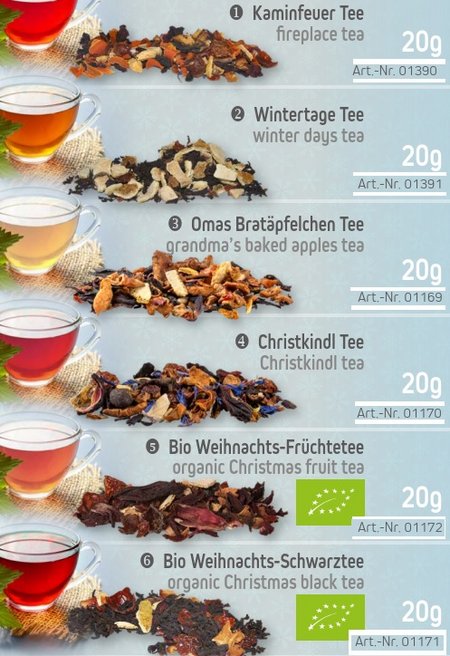 Füllvarianten Tee verschiedene Sorten 20g im Standbeutel Mini