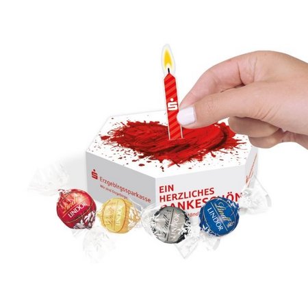 Jubiläums- & Geburtstags-Box Lindor Pralinés mit Werbung