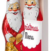 Schoko Weihnachtsmann in Box mit Firmenlogo oder Werbedruck