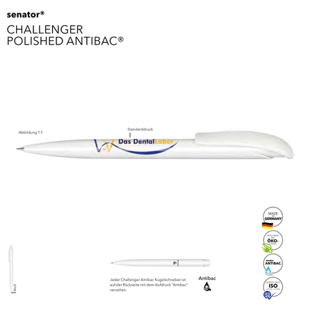 Senator Kugelschreiber Challenger Polished Antibac mit ihrem Logo bedruckbar als Werbeartikel