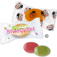Frucht-Bonbons im Flowpack mit Werbung, Logo