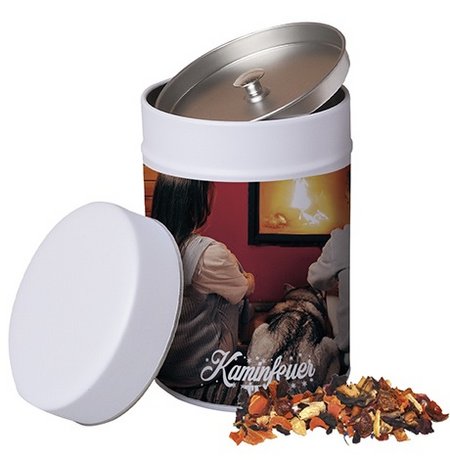 Kaminfeuer Tee ca. 150g Metalldose Maxi mit Werbung