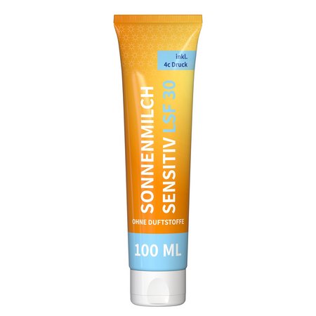 Sonnenmilch sensitiv LSF 30 in 100 ml Tube individuell bedrucken als Werbegeschenk