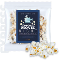 Popcorn im Werbetütchen mit Etikett als Werbemittel