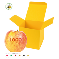 Bedruckbarer LogoApfel in indivdiuell gestaltbarer Colorbox als nachhaltiges und gesundes Werbemittel