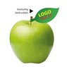 Apfel mit Werbedruck auf Apfelblatt oder Firmenlogo, günstig bedrucktes Werbemittel