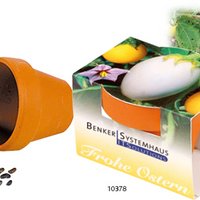 Tontöpfchen „Frohe Ostern“ mit Werbung, Logo