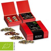 Verschiedene Teesorten, Bio und nicht-Bio, Geschenk-Set Premium mit Werbung