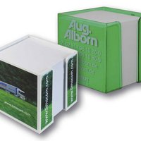 Zettelbox mit Papier 10cm mit Werbedruck