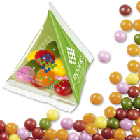 Süße Kaubonbons in Werbe-Pyramide 10g mit Werbedruck oder Firmenlogo