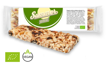 Veganer Bio Müsliriegel mit bedrucktem Etikett als Werbemittel