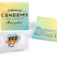 Kondome als Werbemittel mit Druck auf Briefchen und Folie