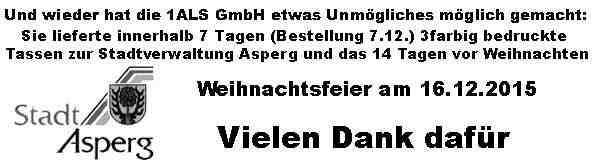 Bestellung 7.12.2015 Auslieferung 16.12.2015