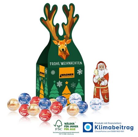 3D Präsent Rentier mit süßer Füllung Lindt mit Logo