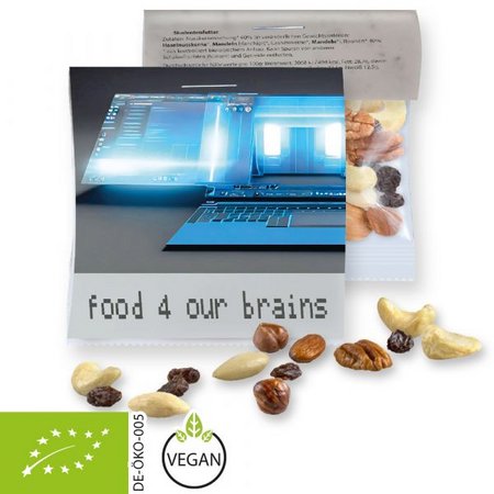 Bio Studentenfutter 30g Express Maxi-Tüte Werbereiter bedruckt mit Logo