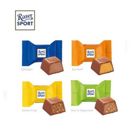 Varianten Ritter SPORT Schokowürfel im Werbebriefchen mit Logo