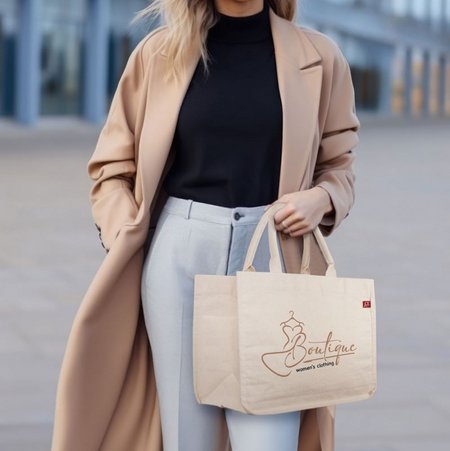 Canvas-Tasche BAMBERG 38 x 29 x 18 cm  mit Boden- und Seitenfalten sowie gerollten Henkeln mit eigenem Logo