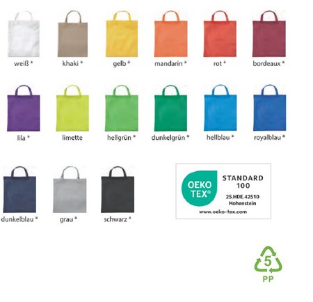 PP-Tasche CLASSIC 38 x 42 cm mit zwei kurzen Henkeln 35 cm mit Logo in vielen Farben