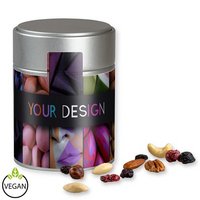 Premium Studentenfutter 100g Metalldose Midi silber mit Logo