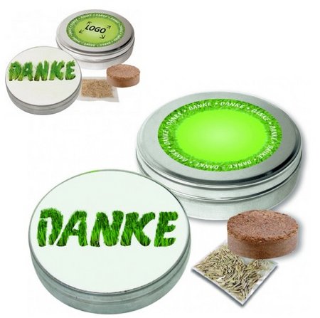 Wachsendes Dankeschön Zimmerrasen mit eigenem Logo