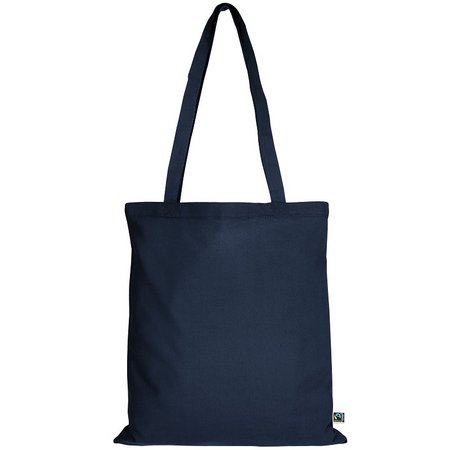 Tasche 38 x 42 cm aus Fairtrade-zertifizierter Baumwolle mit zwei langen Henkeln 70 cm dunkelblau als Werbegeschenk