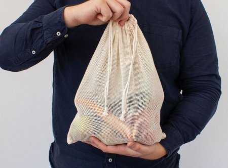 Obst- und Gemüsebeutel Barcelona natur 30 x 40 cm mit Zugkordel und Logo