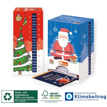 Adventskalender Tee-Turm Graspapier mit eigenem Logo