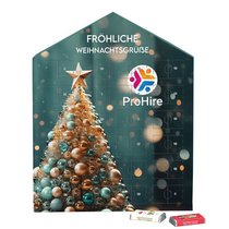 Täfelchen Adventskalender Haus Alpenmilch-Schokolade bedruckt mit Logo