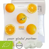 Bio Traubenzucker-Orange Drops 15g Express Midi-Tüte mit Werbereiter bedruckt mit eigenem Logo