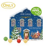 Adventskalender Weihnachtshaus exklusiv  Fairtrade Schokolade mit Logo