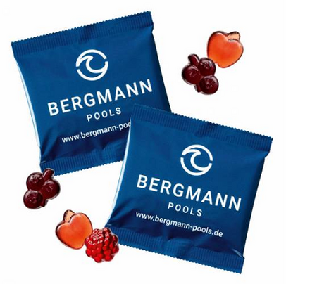 Fruchtgummis Rote Früchte vergan in kompostierbarer Folie ca. 14g mit Logo