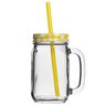 Glasbecher Country Jar mit Deckel und Strohhalm als Werbegeschenk