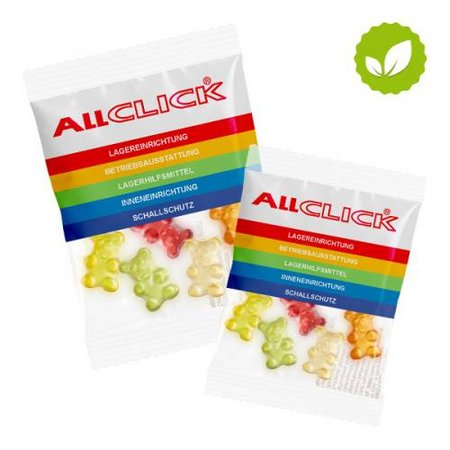 Gummibärchen-Werbetüte in kompostierbare Folie 7g bedruckt mit Logo