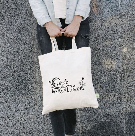 Tragetasche TRIER weiß 38 x 42 cm aus recycelter Canvas-Baumwolle mit kurzen Henkeln  mit eigenem Logo