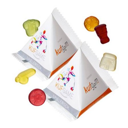 Fruchgummi Fußball 12g in Werbe-Pyramide  bedruckt mit Logo