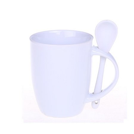 Keramikbecher EASY II weiß-weiß mit Löffel und individueller Werbung