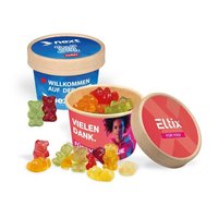 Werbe Fruchtgummi Paperbox mit Einleger und Banderole mit Logo