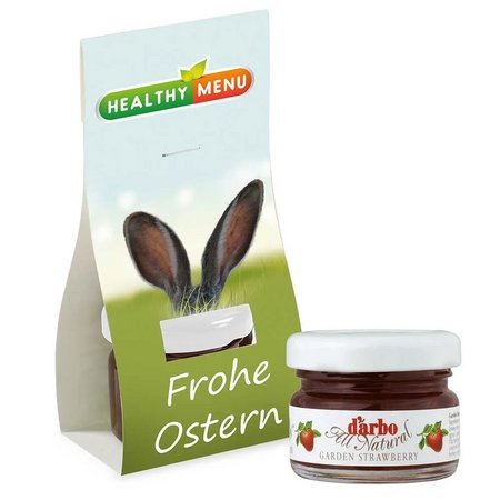 Konfitüre in Überreichverpackung mit Werbedruc