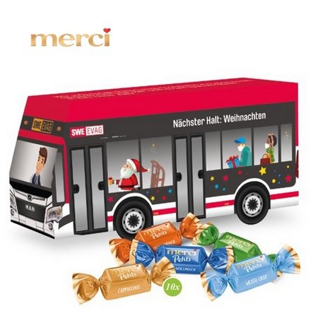 3D Präsent Bus mit Merci Petits mit Logo