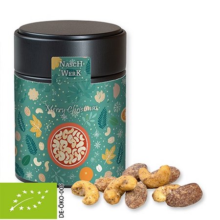 Bio Zimt-Mandel Vanille-Cashew Mixin Metalldose Midi schwarz 100g mit individuellem Logo