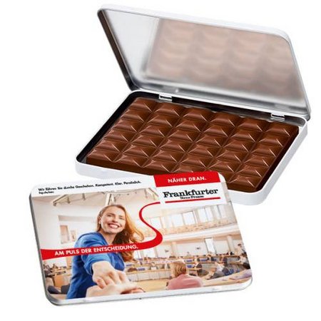 Schokoladentafel 60g in Dekordose bedruckt mit eigenem Logo