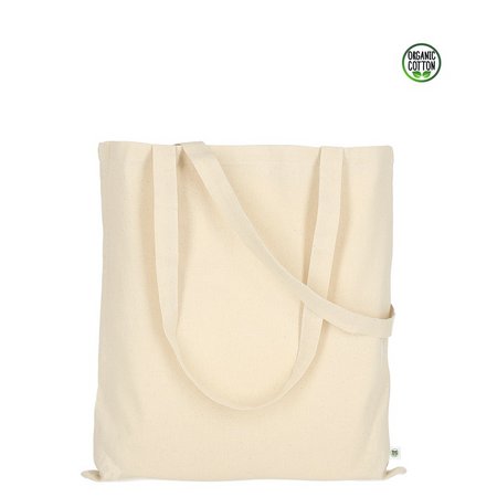 Tasche 38 x 42 cm  mit zwei langen Henkeln 70 cm aus Organic-Baumwolle mit Logo