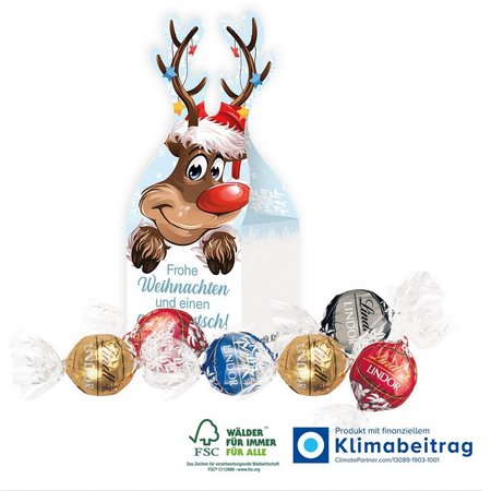 3D Präsent Rentier mit süßer Füllung Lindt Lindor mit Logo